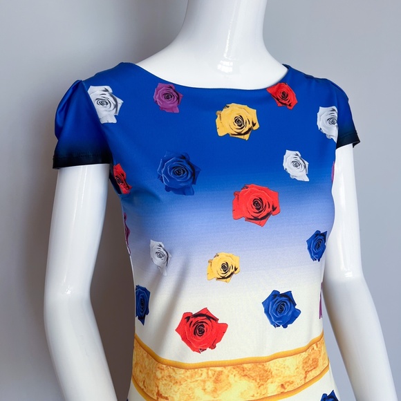 Red Tulip Mini Bodycon Stretch Floral Summer Dress Blue Multicolor Roses Dali 4 - Picture 9 of 16
